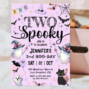 Invitation Deux Éffrayants Fantôme Purple Halloween 2e annive