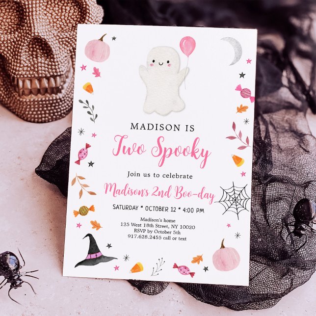 Invitation Deux Éffrayants Fantôme rose Halloween Anniversair (Créateur téléchargé)
