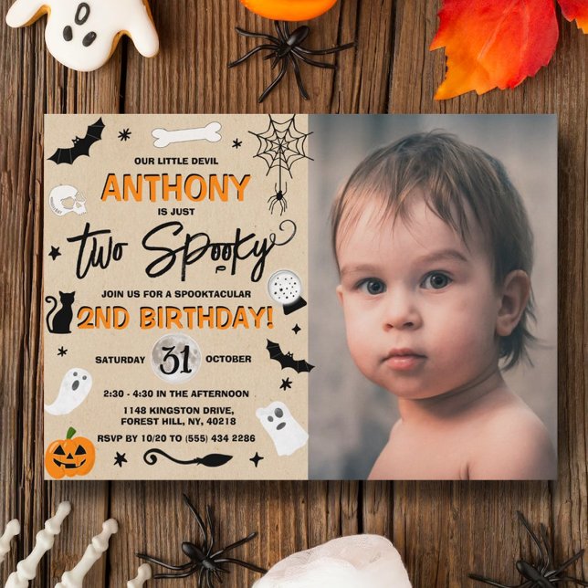 Invitation Deux Éffrayants ! Halloween 2ème anniversaire Phot (Créateur téléchargé)