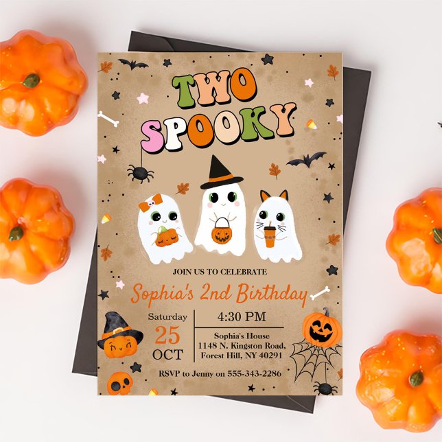 Invitation Deux Éffrayants Halloween Cute Ghost 2e anniversai (Créateur téléchargé)