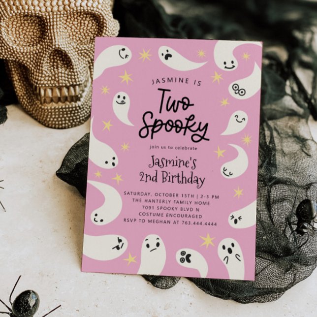 Invitation Deux Éffrayants Halloween Fantôme rose Anniversair (Créateur téléchargé)
