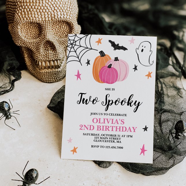 Invitation Deux Éffrayants Halloween rose 2e Anniversaire Inv (Créateur téléchargé)