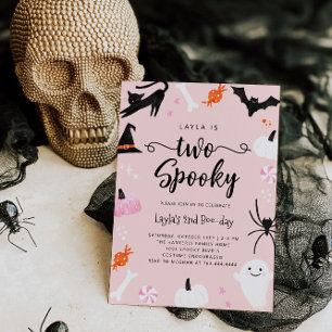 Invitation Deux éffrayants Halloween rose fête d'anniversaire