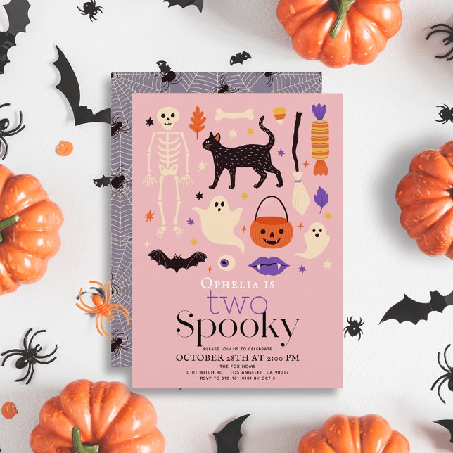 Invitation Deux Éffrayants motifs d'Halloween rose 2e anniver (Créateur téléchargé)