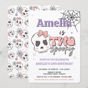 Invitation Deux Éffrayants Pink Halloween fête d'anniversaire