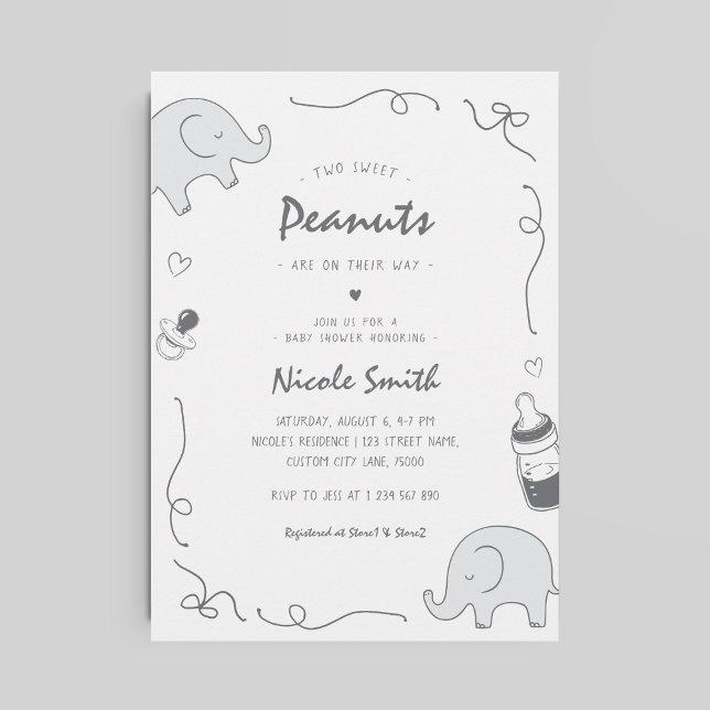 Invitation Deux éléphants à Baby shower-mains tirés (Créateur téléchargé)