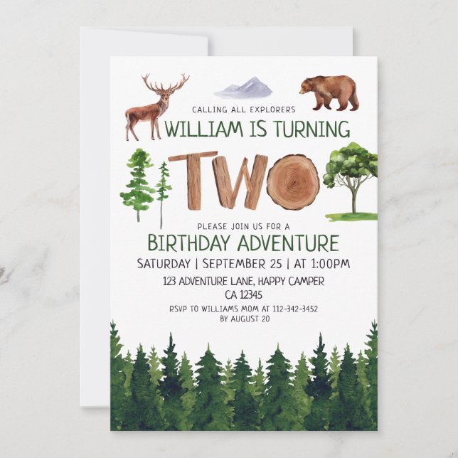 Invitation Deux Explorer Adventure Boys 2e anniversaire (Devant)
