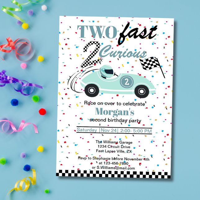Invitation Deux Fast 2Curieux Blue Sports Car Deuxième Annive (Créateur téléchargé)