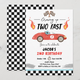 Invitation Deux Fast Birday Party Race Car 2e Anniversaire In