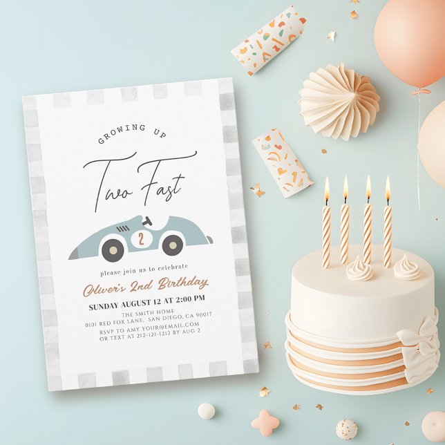 Invitation Deux Fast Blue Race Car Boy 2e anniversaire (Créateur téléchargé)