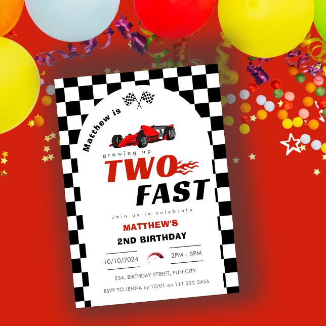 Invitation Deux Fast Boy 2e voiture Red Racing Anniversaire (Two Fast 2nd Birthday Red Racing Car Invitation)