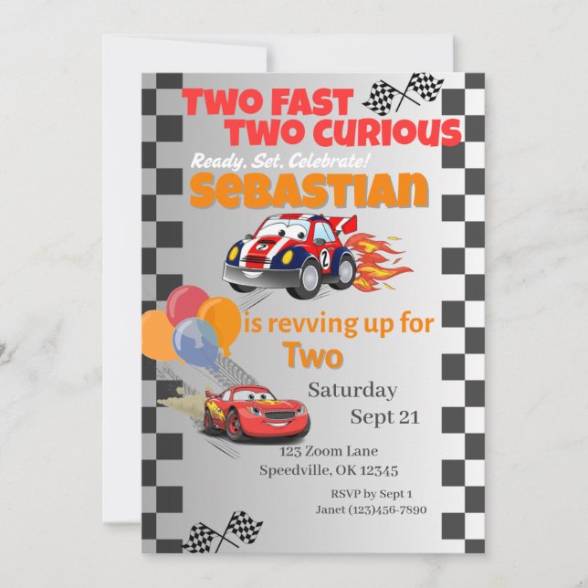 Invitation Deux Fast Deux Curieux Voiture De Course Invitatio (Devant)