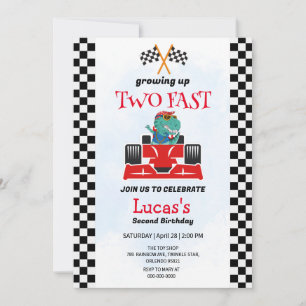 Invitation Deux Fast Dinosaur Race Car 2e fête d'anniversaire