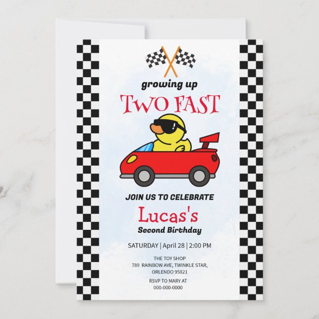 Invitation Deux Fast Dinosaur Race Car 2e fête d'anniversaire (Devant)