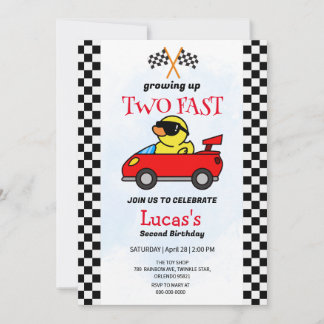 Invitation Deux Fast Dinosaur Race Car 2e fête d'anniversaire