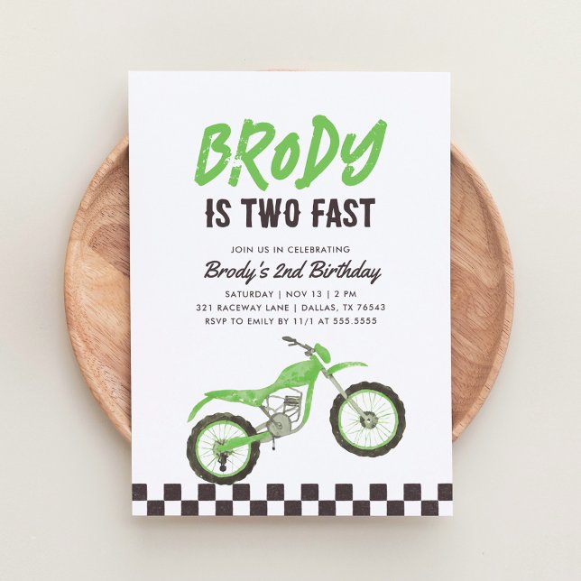 Invitation Deux Fast Green Dirt Bike Boy 2e anniversaire (Créateur téléchargé)