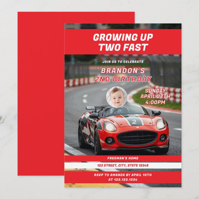 Invitation Deux Fast Gross Up 2nd Birthday Photo (Devant / Derrière)