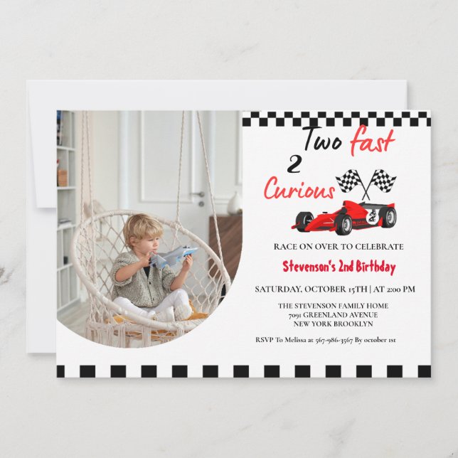 Invitation Deux Fast Race Car Boy 2e fête d'anniversaire (Devant)