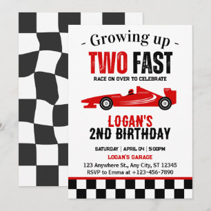 Invitation Deux Fast Race Car Boy 2e fête d'anniversaire