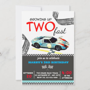 Invitation Deux Fast Race Car Boy 2e fête d'anniversaire