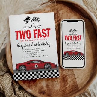 Invitation Deux Fast Race Car Boy 2e fête d'anniversaire