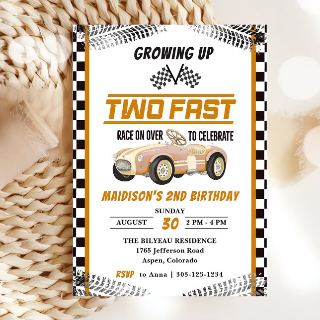 Invitation Deux Fast Race Car Boy 2e fête d'anniversaire (Créateur téléchargé)
