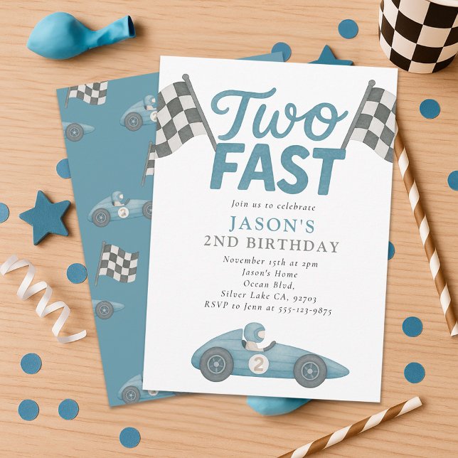 Invitation Deux Fast Race Car Boy 2e fête d'anniversaire (Créateur téléchargé)
