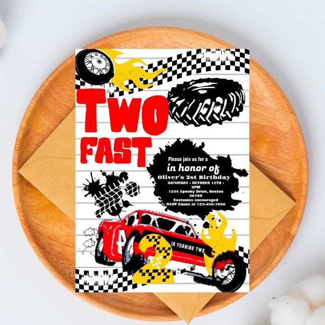 Invitation Deux Fast Race Car Boy Invitat de fête d'anniversa (Créateur téléchargé)