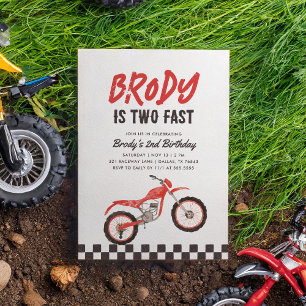 Invitation Deux Fast Red Dirt Bike Boy 2e anniversaire