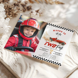Invitation Deux Fast Red Photo Race voiture Boy 2e anniversai