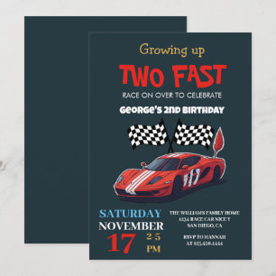 Invitation Deux Fast Red Race Car 2e fête d'anniversaire