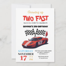 Deux Fast Red Race Car 2e fête d'anniversaire Blan