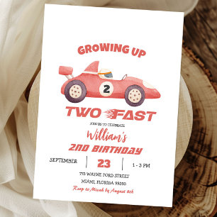 Invitation Deux Fast Red Vintage Race Car deuxième anniversai