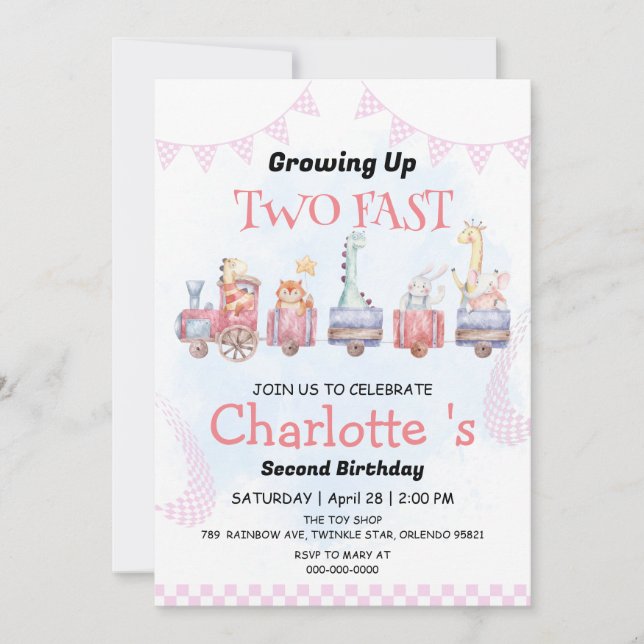 Invitation Deux Fast wild jungle Race Car 2e fête d'anniversa (Devant)