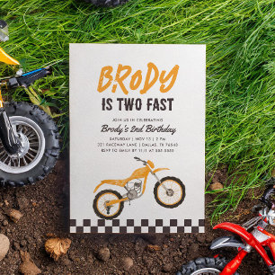 Invitation Deux Fast Yellow Dirt Bike Boy 2e anniversaire