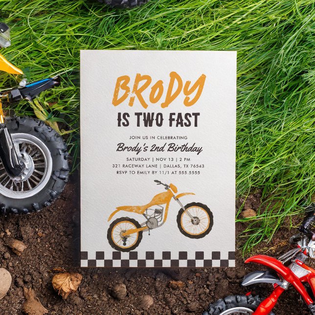 Invitation Deux Fast Yellow Dirt Bike Boy 2e anniversaire (Créateur téléchargé)