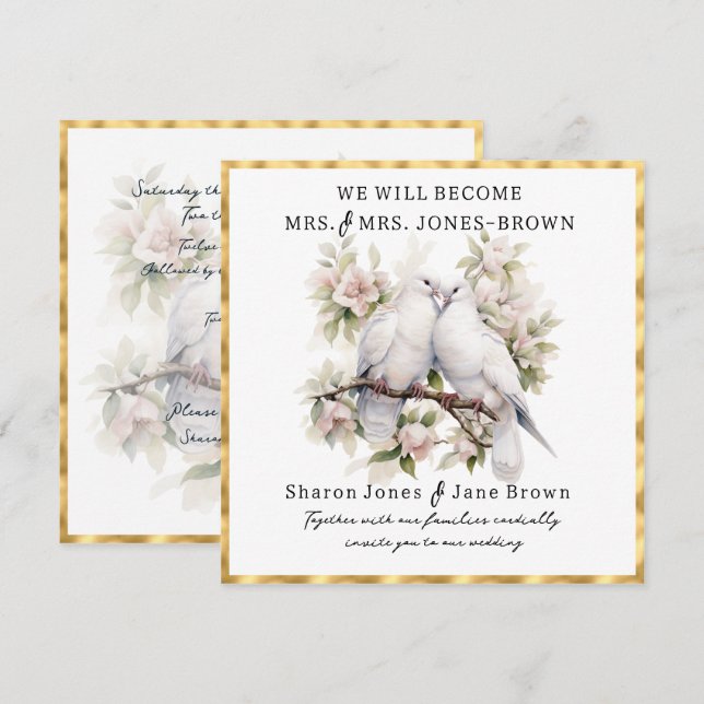 Invitation Deux femmes blanches Mariage lesbien (Devant / Derrière)