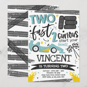 Invitation Deux fête d'anniversaire rapide Blue Race Car 2e a