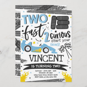 Invitation Deux fête d'anniversaire rapide Blue Race Car 2e a