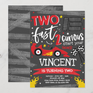 Invitation Deux fête d'anniversaire rapide Red Race Car 2e an