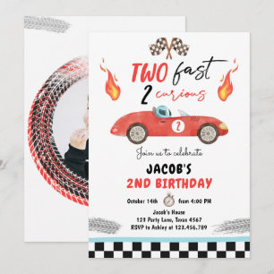Invitation Deux fête d'anniversaire rapide Red Race Car 2e an