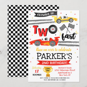 Invitation Deux fête d'anniversaire rapide Red Race Car 2e an