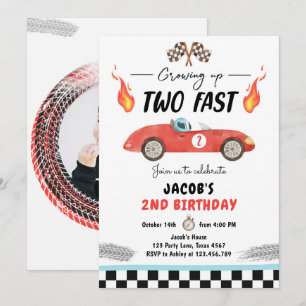 Invitation Deux fête d'anniversaire rapide Red Race Car 2e an