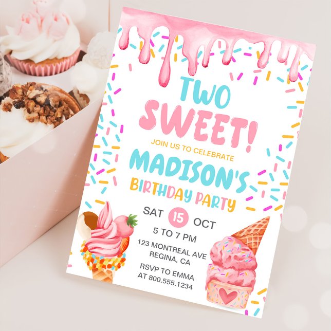 Invitation Deux filles douces crème glacée 2e anniversaire (Créateur téléchargé)