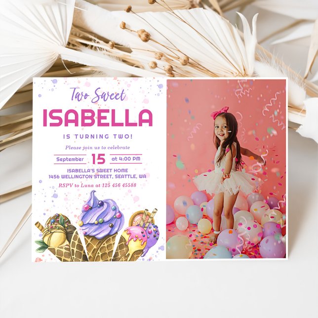Invitation Deux filles douces Crème glacée 2ème anniversaire  (Créateur téléchargé)