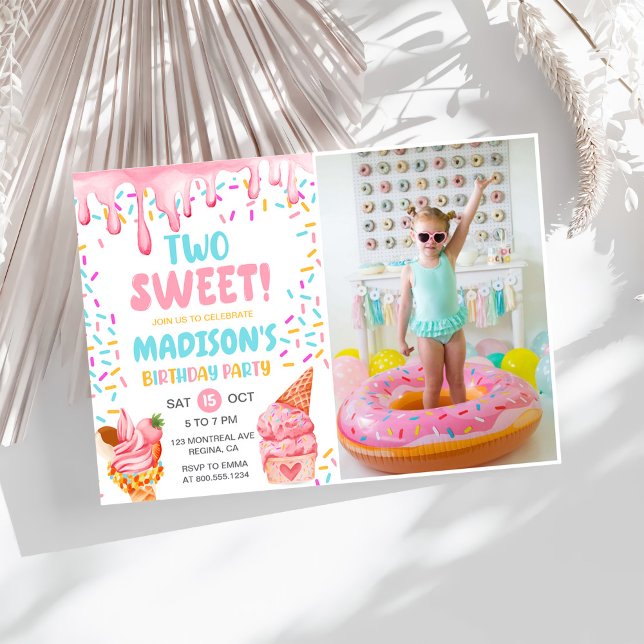 Invitation Deux filles douces Crème glacée 2ème anniversaire  (Créateur téléchargé)