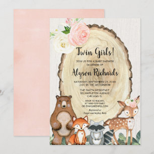 Invitation Deux filles forêt amis bois baby shower