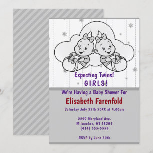 Invitation Deux filles jumelles nuage Baby shower gris nuage 