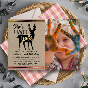 Invitation Deux Filles sauvages Cerfs de Bois Photo 2e annive