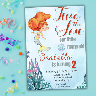 Invitation Deux filles sirènes de la mer pour un deuxième ann
